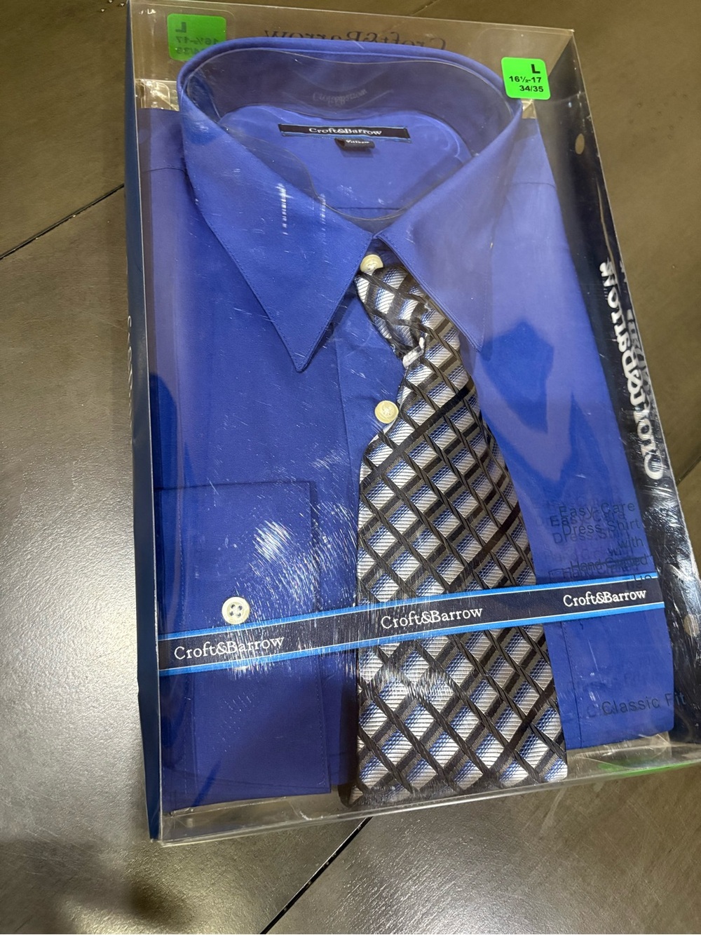 croft & barrow Royal Blue Dress Shirt with Geometric Silver-Gray Tie